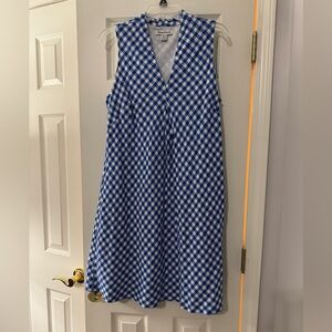 Tommy Bahama Size M Blue Check Gingham Linen Blend Shift Dress with Pockets